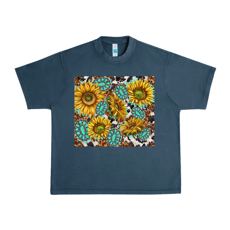 Turquoise Sunflowers With Gemstones Urban Heavy Tee by TumblerDesignByShophia | Teevron