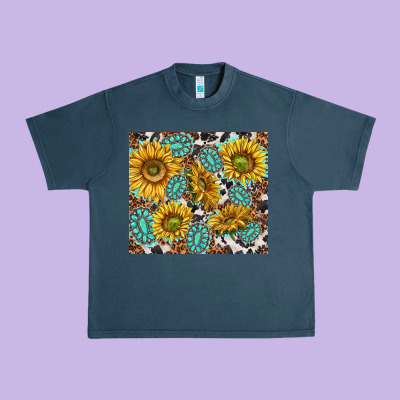Turquoise Sunflowers With Gemstones Urban Heavy Tee Designed By Tumblerdesignbyshophia