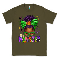 Army Green Halloween Afro Messy Bun Momster Classic Tee - texasbilliewilder
