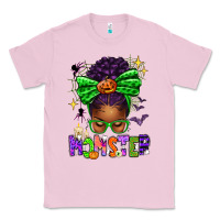 Bubblegum Pink Halloween Afro Messy Bun Momster Classic Tee - texasbilliewilder