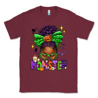 Burgundy Halloween Afro Messy Bun Momster Classic Tee - texasbilliewilder