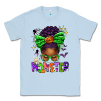 Dusty Blue Halloween Afro Messy Bun Momster Classic Tee - texasbilliewilder