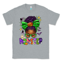 Heather Grey Halloween Afro Messy Bun Momster Classic Tee - texasbilliewilder