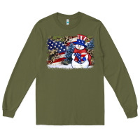 Army Green Patriotic snowman background 4th of july Long Sleeve Tee - HowdyJamesFarm