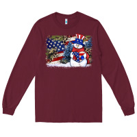 Burgundy Patriotic snowman background 4th of july Long Sleeve Tee - HowdyJamesFarm