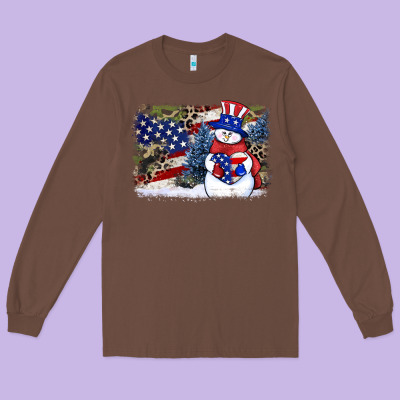 Patriotic Snowman Background 4th Of July Long Sleeve Tee Designed By Howdyjamesfarm