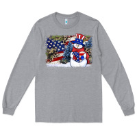 Heather Grey Patriotic snowman background 4th of july Long Sleeve Tee - HowdyJamesFarm