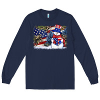 Navy Patriotic snowman background 4th of july Long Sleeve Tee - HowdyJamesFarm