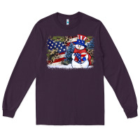 Plum Patriotic snowman background 4th of july Long Sleeve Tee - HowdyJamesFarm