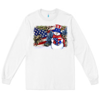 White Patriotic snowman background 4th of july Long Sleeve Tee - HowdyJamesFarm