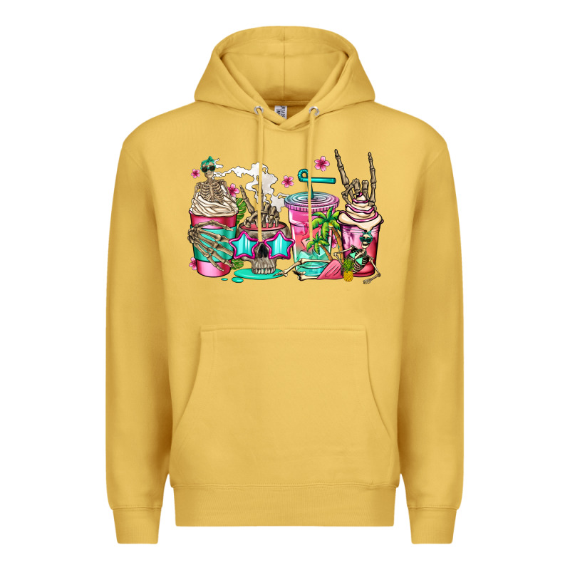 Skeleton Summer Coffee Cups Premium Hoodie by Jasminsmagicworld | Teevron