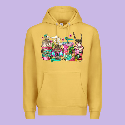 Skeleton Summer Coffee Cups Premium Hoodie Designed By Jasminsmagicworld