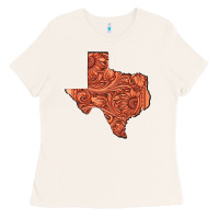 Bone Texas Map Western Tooled Leather Pattern Ladies Tee - Bettercallsaul