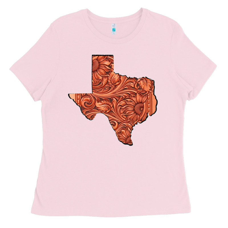 Texas Map Western Tooled Leather Pattern Ladies Tee by Bettercallsaul | Teevron