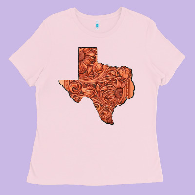 Texas Map Western Tooled Leather Pattern Ladies Tee Designed By Bettercallsaul