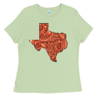 Matcha Texas Map Western Tooled Leather Pattern Ladies Tee - Bettercallsaul