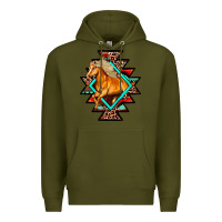 Army Green Aztec Symbol With Horse Premium Hoodie - FaDigitalArtStudio