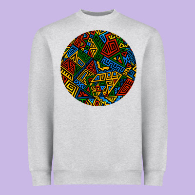 African Fabric Pattern Round Earrings 3 Heavyweight Sweatshirt Designed By Bundleandbundleshop