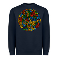 Navy african fabric pattern round earrings 3 Heavyweight Sweatshirt - BundleAndBundleShop