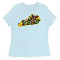 Baby Blue Kentucky Map Western Sunflower Pattern Ladies Tee - Bettercallsaul