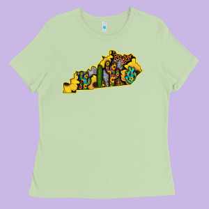 Kentucky Map Western Sunflower Pattern Ladies Tee Designed By Bettercallsaul
