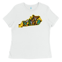 White Kentucky Map Western Sunflower Pattern Ladies Tee - Bettercallsaul