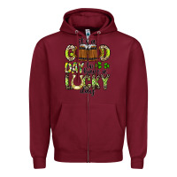 Burgundy It's a Good Day To Have a Lucky Day Zipper Hoodie - CowhideDigitalArt