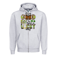 Heather Grey It's a Good Day To Have a Lucky Day Zipper Hoodie - CowhideDigitalArt