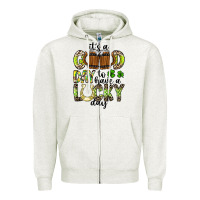 Oatmeal Heather It's a Good Day To Have a Lucky Day Zipper Hoodie - CowhideDigitalArt