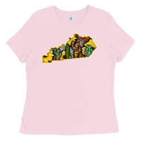 Bubblegum Pink Kentucky Map Western Sunflower Pattern Ladies Tee - Bettercallsaul