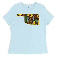 Baby Blue Western Oklahoma Map Sunflower Pattern Ladies Tee - Bettercallsaul