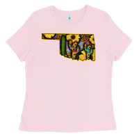 Bubblegum Pink Western Oklahoma Map Sunflower Pattern Ladies Tee - Bettercallsaul