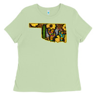 Matcha Western Oklahoma Map Sunflower Pattern Ladies Tee - Bettercallsaul