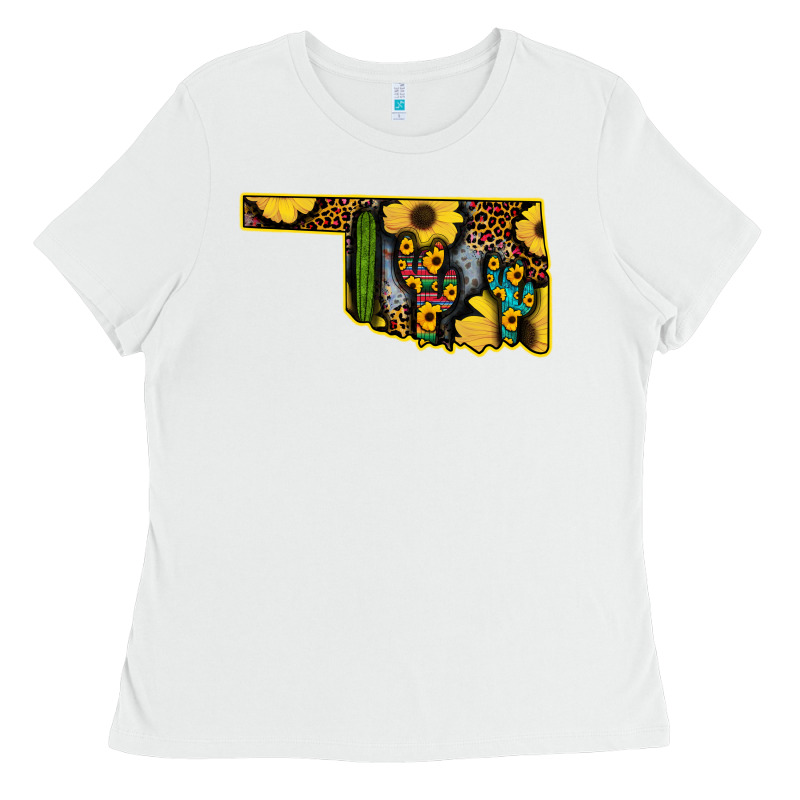 Western Oklahoma Map Sunflower Pattern Ladies Tee by Bettercallsaul | Teevron