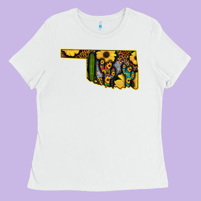 Western Oklahoma Map Sunflower Pattern Ladies Tee Designed By Bettercallsaul