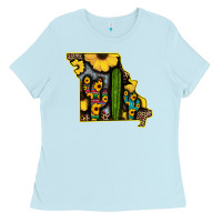 Baby Blue Western Missouri Map Sunflower And Cactus Pattern Ladies Tee - Bettercallsaul