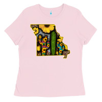 Bubblegum Pink Western Missouri Map Sunflower And Cactus Pattern Ladies Tee - Bettercallsaul