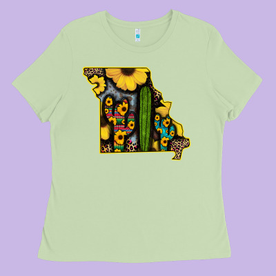 Western Missouri Map Sunflower And Cactus Pattern Ladies Tee Designed By Bettercallsaul