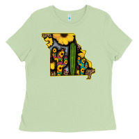 Matcha Western Missouri Map Sunflower And Cactus Pattern Ladies Tee - Bettercallsaul