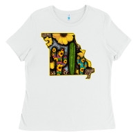 White Western Missouri Map Sunflower And Cactus Pattern Ladies Tee - Bettercallsaul