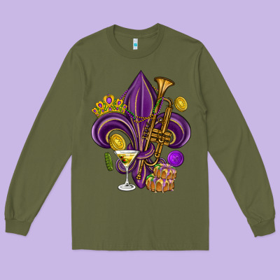 Fleur De Lis Mardi Gras Long Sleeve Tee Designed By Howdyjamesfarm