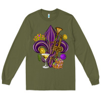 Army Green Fleur de lis Mardi Gras Long Sleeve Tee - HowdyJamesFarm