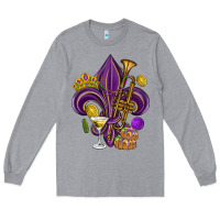 Heather Grey Fleur de lis Mardi Gras Long Sleeve Tee - HowdyJamesFarm