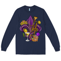 Navy Fleur de lis Mardi Gras Long Sleeve Tee - HowdyJamesFarm