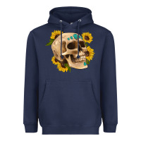 Navy skull flowers and gemstone Heavyweight Hoodie - Artiststas