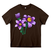 Chocolate Brown Pasque Flower Illustrations Heavy Core Tee - LillyAllenDesigns