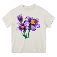 Cream Pasque Flower Illustrations Heavy Core Tee - LillyAllenDesigns