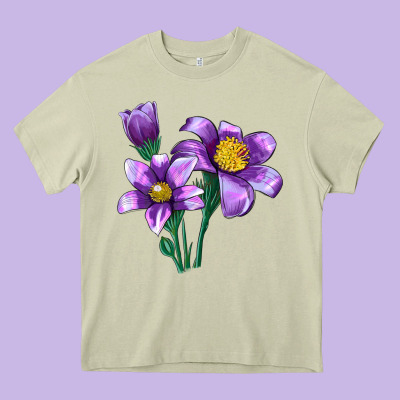 Pasque Flower Illustrations Heavy Core Tee Designed By Lillyallendesigns