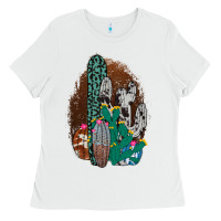 White Western Cowhide Cactus Ladies Tee - Bettercallsaul