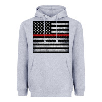 Heather Grey thin red line American flag metal floor Heavyweight Hoodie - Artiststas